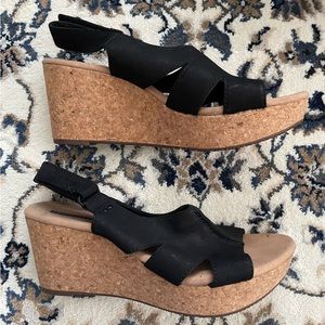 Collection by Clarks Annadel Bari Cork Wedges in Black Nubuck